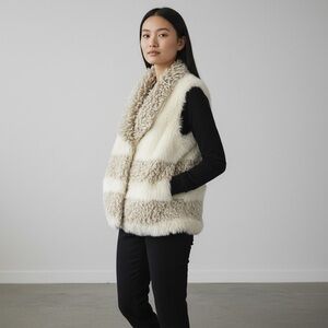 H&M Limited Edition Faux Fur + Sherpa Striped Oversized Vest - Size XS/S…